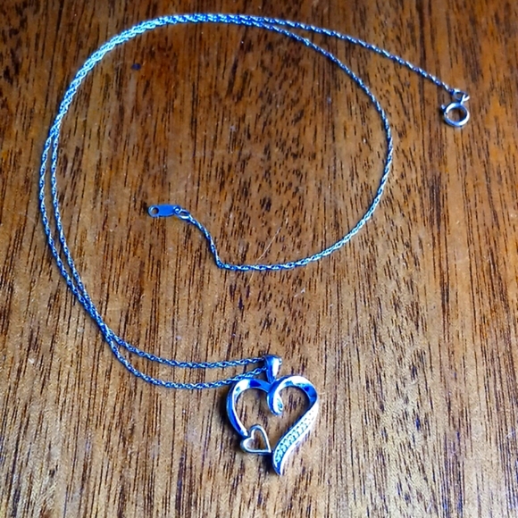 10k Gold+Natural Diamonds+Sterling silver ❤️Heart Necklace with 17